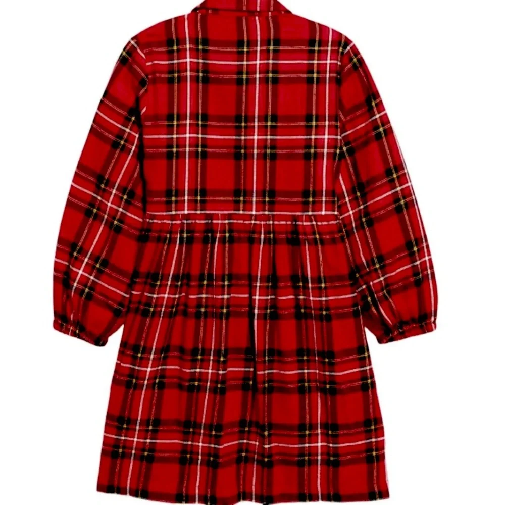 Sweet long sleeve cotton plaid Holiday dress button down collar match the family